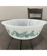 Vintage GLASBAKE US Turquoise FRUIT pattern Nesting MIXING BOWL Milk Gla... - $27.73 CAD