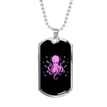 Camper Necklace Pink Octopus Necklace Stainless Steel or 18k Gold Dog Tag 24&quot; C - £37.92 GBP+