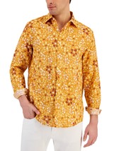 Club Room Luxury Linen Mens Long-Sleeve Elevated Floral Shirt Orange Combo-Med - £20.78 GBP