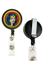 1 Wonder Woman ID Card Reel, Belt Clip, Extends to 24 Inches, Black #2 - £10.21 GBP