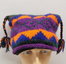 The Collection Royal Wool Knit Winter Hat Tassels Made In Nepal Purple O... - £13.39 GBP