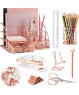 Rose Gold Desk Organizers And Accessories Office Supplies Set Stapler, Pen - $38.96