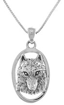 Jewelry Trends Wolf Face 3D Portrait Sterling Silver Pendant Necklace 18&quot; - £36.01 GBP