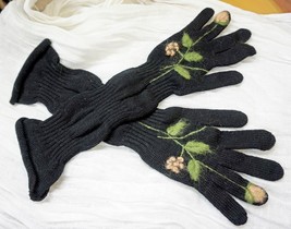 Elbow Long Gloves Knitted Wool Handmade In Europe True Black Holiday Gift Idea - £46.77 GBP