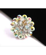 PIN CRYSTAL AB BEAD  Aurora Borealis Rhinestones 1 1/2&quot; Silvertone Brooch - £19.74 GBP