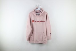 Vintage Champion Womens Size XL Thrashed Spell Out Hoodie Sweatshirt Light Pink - £27.22 GBP