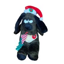 Vtg 80s Brown Black Musical Christmas Stuffed Plush Dog w/ Santa Hat Lov... - $714.10 MXN