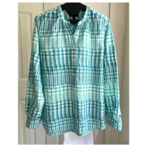 J.Crew Popover Botton Shirt Green Plaid Long Sleeve Relaxed Top Blouse, Size S - £17.32 GBP