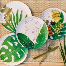 Disney Mickey Mouse Tropical Palm Leaf Melamine 9.5&quot; Dinner Dessert Plates Set - £39.56 GBP