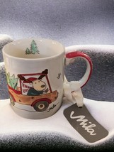 Mila Hand Painted Mug Holiday Trees Reindeer Germany Quality White Red Green New - £21.11 GBP