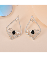 925 Sterling Silver Hot Fire Dangling Earrings with Black Onyx &amp; Cubic Z... - £156.59 GBP