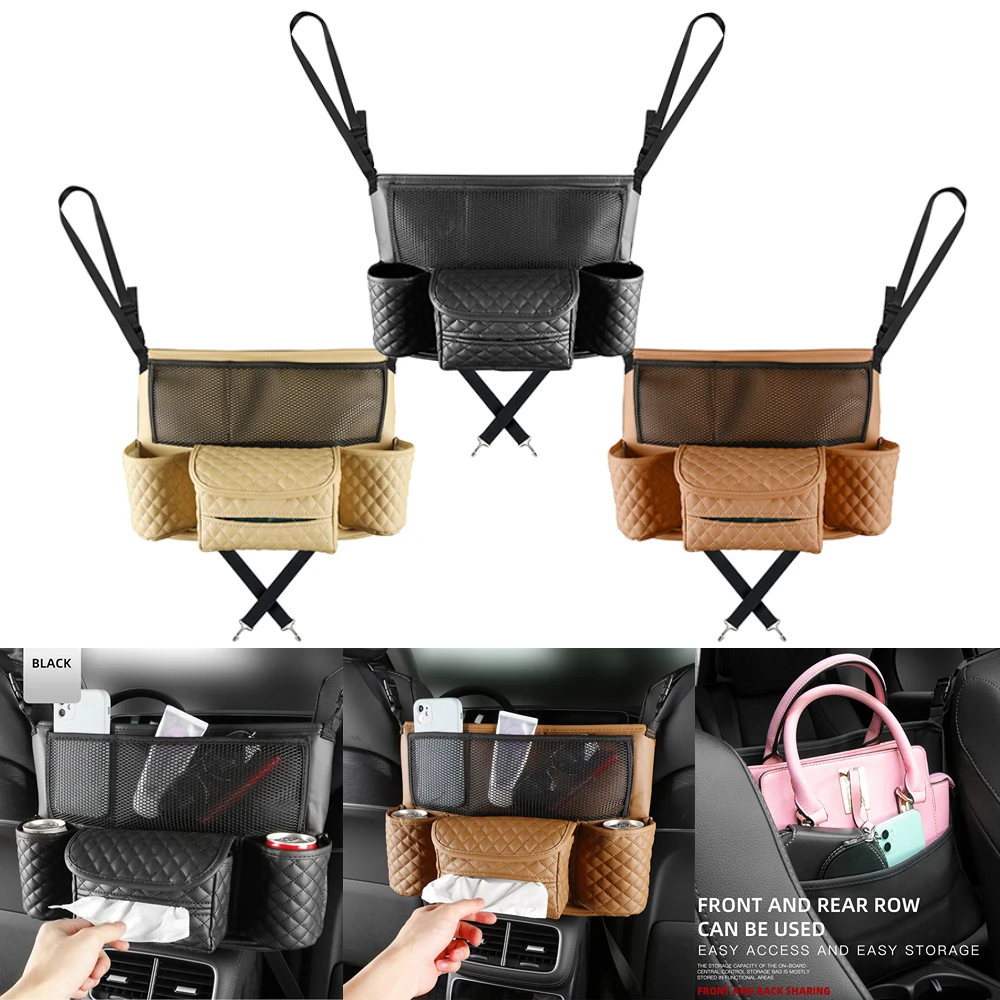 Leather Car Seat Middle Hanger Storage Bag Auto Handbag Holder Between Seats - £19.91 GBP