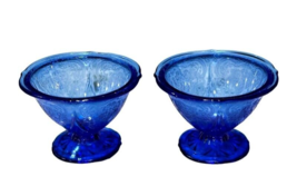 HAZEL ATLAS Royal Lace Cobalt Blue Footed Sherbet Dishes Bowls Set of 2 - 1930s - £22.99 GBP