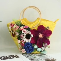 Flowers Straw Bag for Women  Weave Rattan Aritifical Flower Handbag  Hat Set Fas - £157.41 GBP