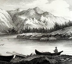 Fishing Near Cascades Oregon Trail 1850 Hand Lithograph Victorian History DWAA1B - £47.94 GBP