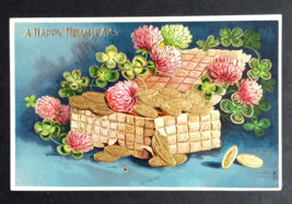 A Happy New Year Gold Embossed Gel Postcard c1910s Germany - $19.99