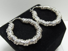 Vintage 925 Sterling Silver Rope Wrapped Hoops 1 1/4&quot; Hollow 5mm Lever 5.4g - £17.11 GBP