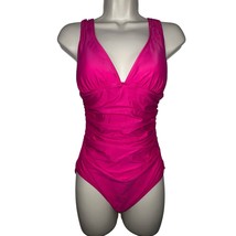 NWT J. Crew Women Pink Fuchsia Ruched V-Neck One-Piece Swimsuit Size 4 P... - $34.82