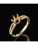 14k White Gold Ring Semi Mount Ring Handmade Engagement Round Setting Rings - £491.63 GBP