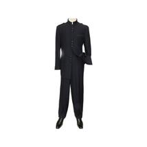 Mens APOLLO KING Banded Collarless suit Chinese Mandarin Wide leg AG92 navy blue image 4