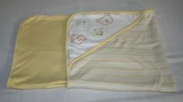 Talbots Baby Receiving Blanket Striped Yellow Hooded Animals Soft Swaddle 2 Ply - £17.35 GBP