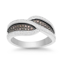 Sterling Silver Twisted Champagne and White CZ Micro Pave Ring - £76.50 GBP
