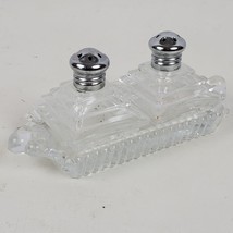 Vintage Rice Salt Pepper Set w/ Tray 4.5 Inch Glass Kitchen &amp; Bar - $16.83