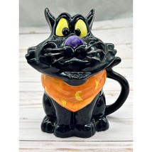 Ceramic Black Cat Orange Bandana Halloween Container 7.5&quot; Home Decor - £16.98 GBP