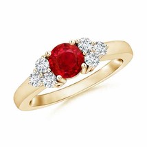 ANGARA Round Ruby Solitaire Ring With Trio Diamonds for Women in 14K Solid Gold - £1,516.81 GBP