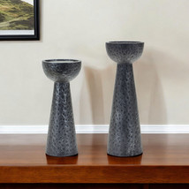 Set of Two Black Polyresin Hammered Tabletop Pillar Candle Holders - $2,137.63 MXN