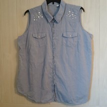 Women&#39;s Size 22/24 Sleeveless Denim Style Button-Up Collared Blue Cotton... - £7.91 GBP