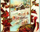 Thanksgiving Greetings Cascante Frutta Dorato Goffrato DB Cartolina I10 - $5.08