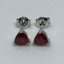 10k White Gold Trillion Cut Created Ruby Earrings (Free Worldwide Shipping) NEW - £55.54 GBP