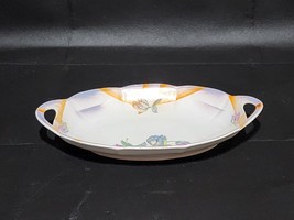 Antique Hand Painted Old Germany Made Oval Decor Bowl With Handles - 12¾&quot; x 7¼&quot; - £27.21 GBP