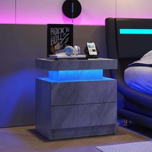 Modern Nightstand w/ LED Lights &amp; 2 Drawers - Deep Gray - $109.99