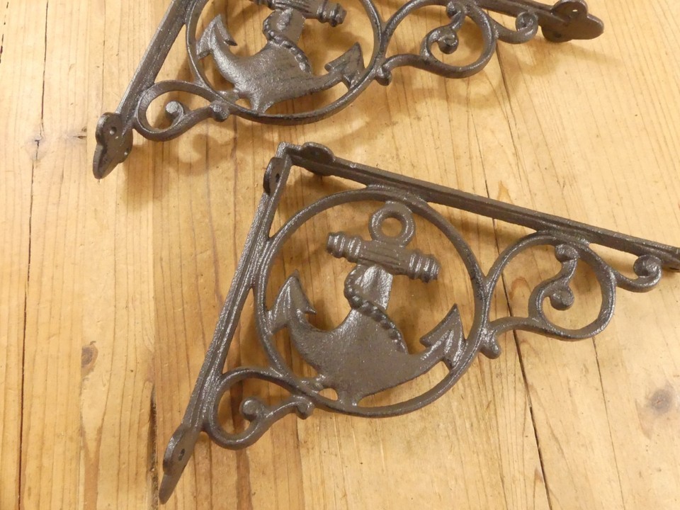 2 CAST IRON BOAT ANCHOR BRACKETS CORBELS BRACES WALL SHELF BRACKET NAUTICAL BOAT Item image 2