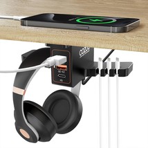 Headphone Stand with USB Charger Under Desk Headset Holder Mount with 3 Port USB - £36.53 GBP