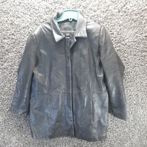Kathy Ireland Leather Jacket Women Plus 1X Black Mid Length Button Up Coat - $46.37