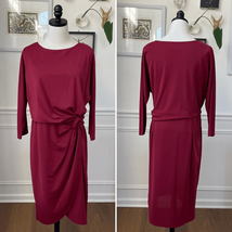 H by Halston Red Blouson Style Faux Wrap Skirt Dress M - $512.58 MXN