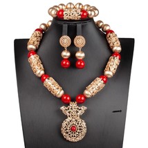 Gold and Red African Beads Wedding Jewelry Set Fashion Owl Shape Pendant Necklac - £43.49 GBP
