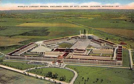 World&#39;s Largest Prison Aerial View Jackson Michigan 1941 linen postcard - £4.81 GBP