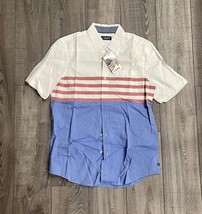 Chaps Men&#39;s Shirt Blue Red White Striped Button Short Sleeve Size Medium NWT - £27.53 GBP