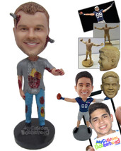 Personalized Bobblehead Male Zombie In T-Shirt And Jeans With A Rod Through His  - £72.72 GBP