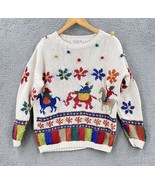 Vintage Michelle Stuart Studio HAND KNIT Bulky Sweater Riding Animals Fl... - $672.58 MXN