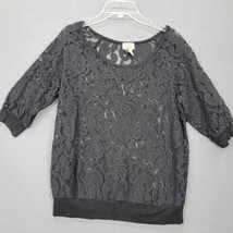 Eyelash Couture Shirt Womens M Stretch Lace Sheer Black Short Sleeves Round Neck - £7.81 GBP