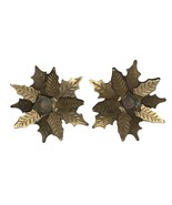 Vintage Candlestick Holders Solid Brass Holly Leaf Holiday Christmas Set of 2