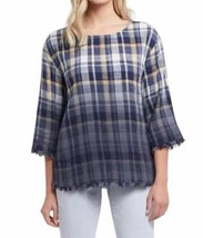 Tribal dip dye bell sleeve top in PLAID PRINT - £50.28 GBP