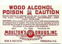 Vintage Pharmacy Label WOOD ALCOHOL Poison Skull Bones Moultons Drugs Pe... - $28.11