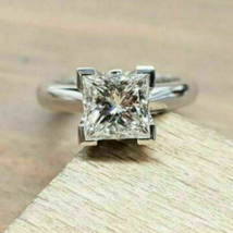 3.00 Ct Square Cut Moissanite Solitaire Engagement Ring 14k White Gold Plated - £80.37 GBP