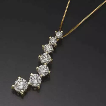 2 Ct Round Cut Real Moissanite Journey Pendant 14K Yellow Gold Plated Free Chain - $58.89